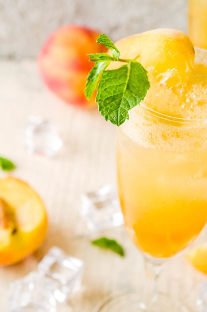 frozen peach bellini made with prosecco